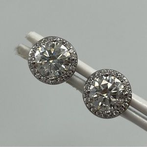 2CTW Moissanite Diamond Like Halo Stud Earrings 925 Silver Brilliant Round Cut